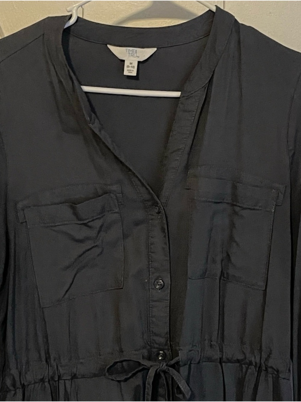 Dark Gray Button-Front Drawstring Dress - Picture 2 of 8